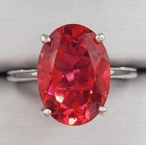 Genuine 6 Carat Red Quartz 925 Sterling Silver Solitaire Statement Ring